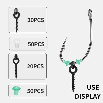 140-Piece Carp Fishing Kit: Rigs, Hooks, Stopper Beads, PVC Accessories, Connector Clasps, and Rings.