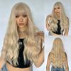 Professional  White Blonde Long Wavy Synthetic Wigs with Bangs for Black Women Halloween Cosplay Party Daily Wig Natural Hair Heat Resistant