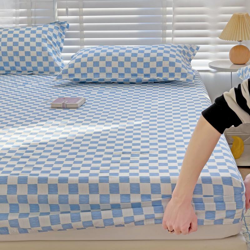 Plaid Fitted Sheet Simple Style Single/Queen/King Bedroom Home Bed Sheet Mattress Cover Pad Bedsheet ( Pillowcase Can Order )