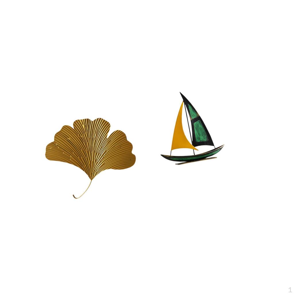 Ginkgo Leaves Iron Wall Sculpture And Sailboat Tabletop Ornament Abstract Feng Shui Decor for Living
