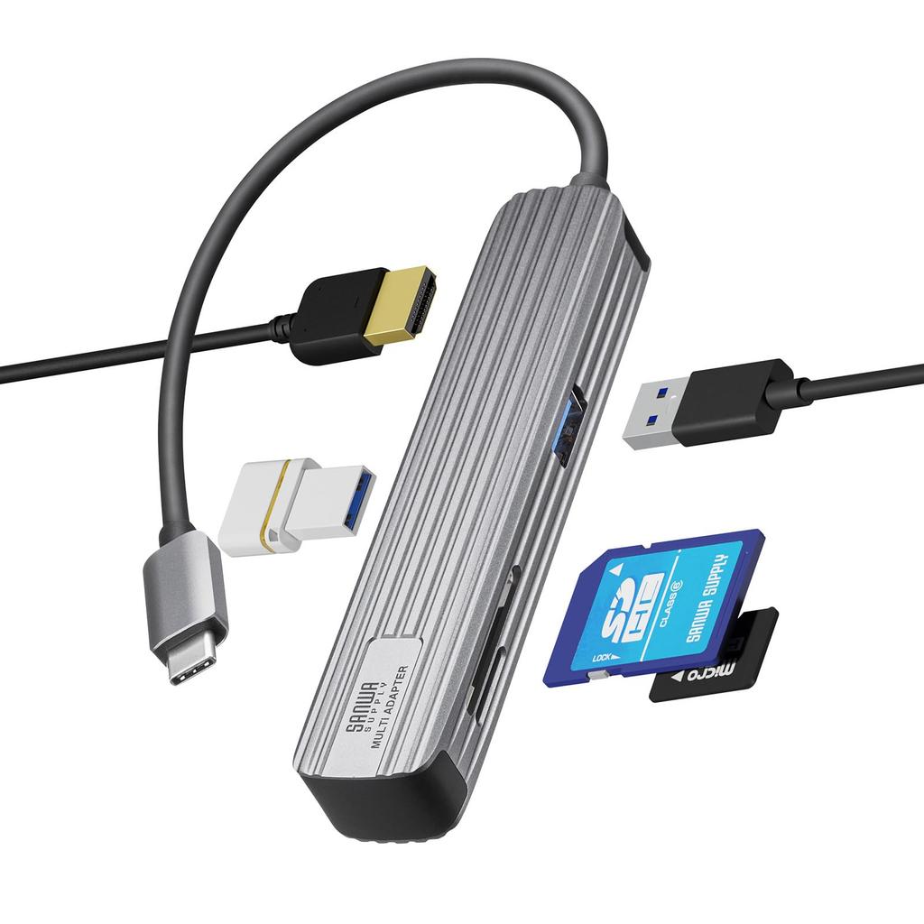 Sanwa Supply USB-3TCHC5S 5-in-1 USB Type-C Multi-Conversion Adapter (with HDMI and Card Reader)