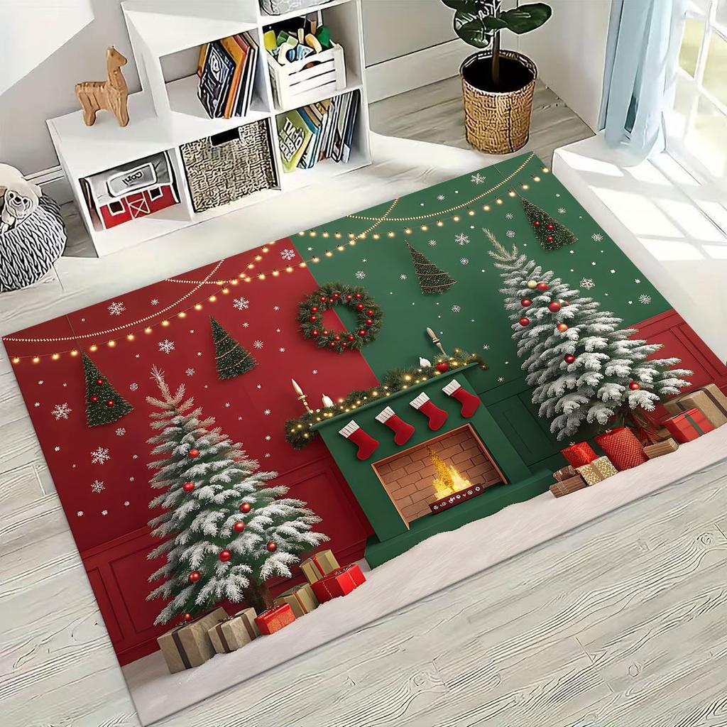 Frohes Neues Jahr Frohe Weihnachten Weihnachtsbaum Weihnachtsmann Cartoon Geschenk Teppich Teppich für Schlafzimmer Wohnzimmer Sofa Haus Fußmatte Dekoration,Rutschfest