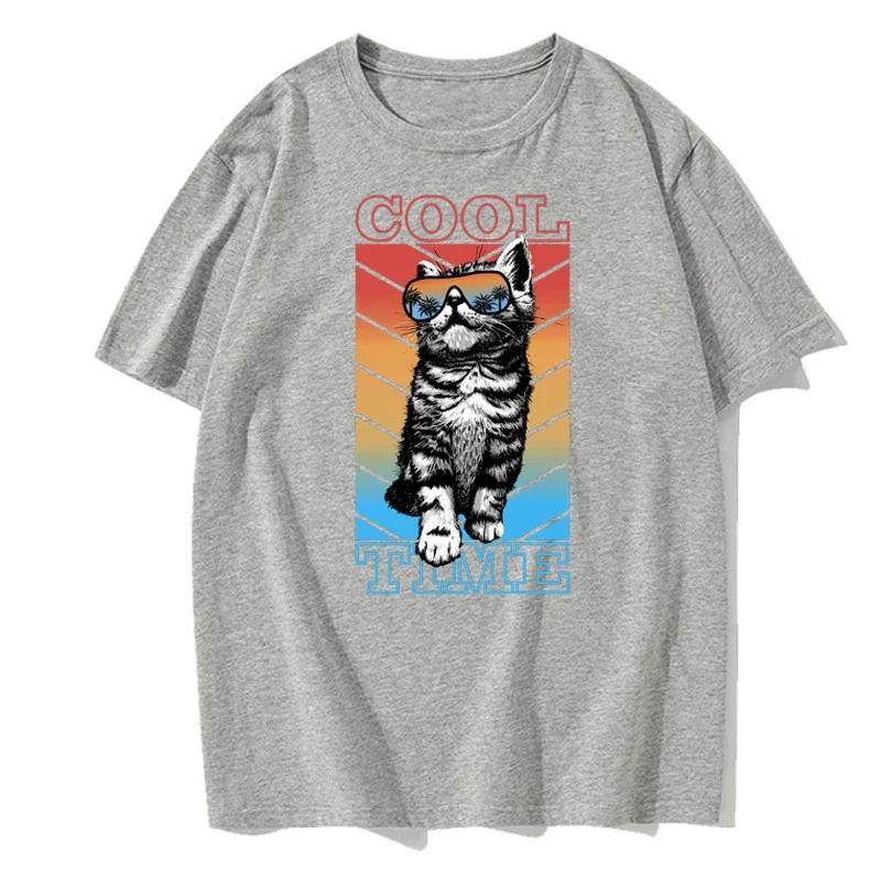 Neues Sommer Herren Kurzarm Modisches und Hübsches Katzenmuster Cooles Hip-Hop Rundhals Baumwoll Vielseitiges T-Shirt