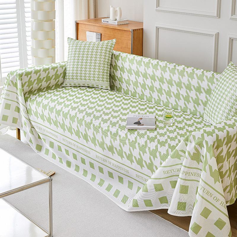 Houndstooth Sofa Cover Cloth Summer Ice Silk Summer Mat Sofa Towel Simple Modern Cool Feeling Leather Sofa Cover Full Cover Blanket 