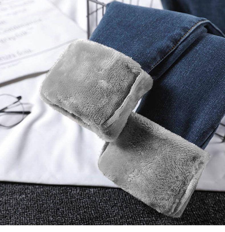 Damen Jeans 2025 Samtgefüttert Elastisch Slim Fit Koreanischer Stil Winterwarm