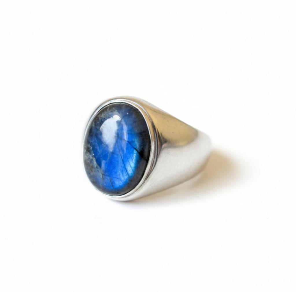 Blue Labradorite Ring, 925 Solid Sterling Silver, Heavy Bold Signet Ring, Pure Copper Ring, Everyday Wear Jewelry