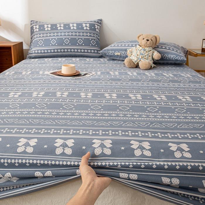 2025 New Old Coarse Cloth Printed Fitted Sheet Pure Cotton 1 Pcsfitted Sheet Protective Cover Dust Cover Non-slip Fitted Sheet