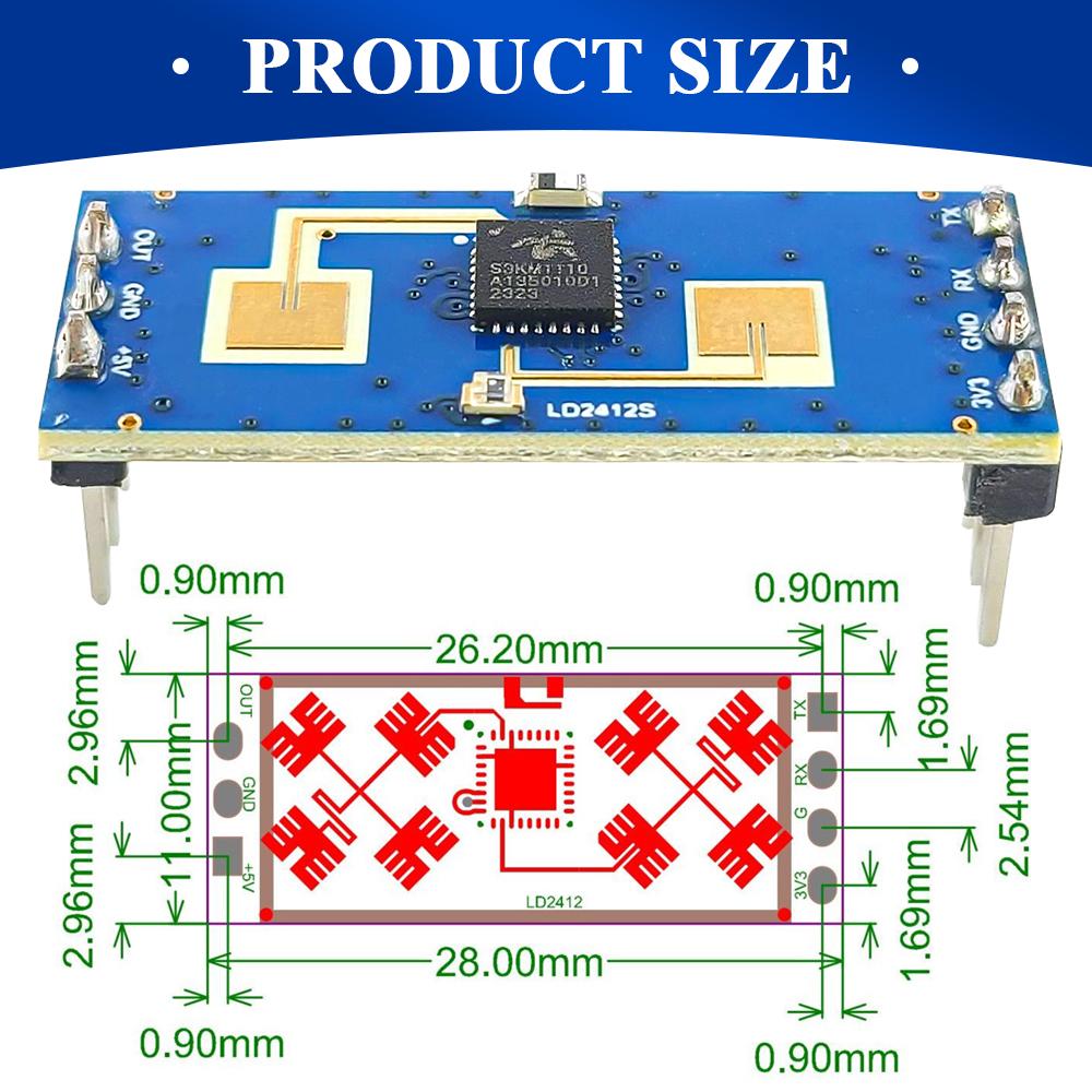 LD1111 Human Presence Sensing 11GHz Radar Module Sensor ISM Frequency Sensitive Body Moving Sensors 9M GPIO UART Output 7PIN