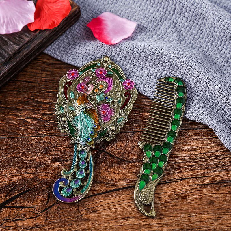 Vintage Russische Prinses Handspiegel & Kam Set