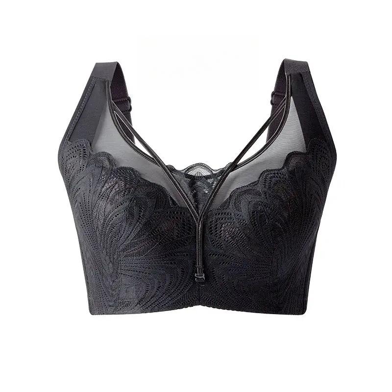 Dünner BH Damen Sammel-BH Große Größe Große Cup All Inclusive Verstellbarer Brust-BH und Doppelreihenverschluss-BH