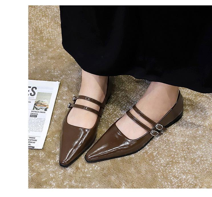 Pointed Toe Women Mary Jane Shoes Fashion Shallow Buckle Shoes Ladies Casaul Dress Low Heel Leather Shoes