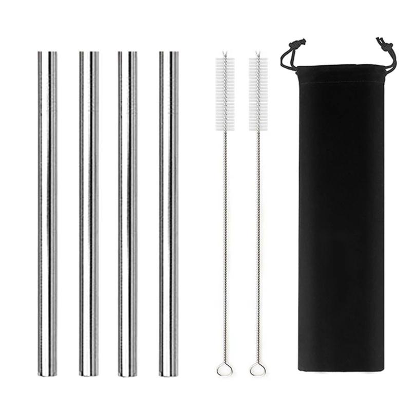 12mm Boba Metal Straw Eco-friendly 304 Stainless Steel Straws Set Reusable Drinking Straw for Bubble Tea Milkshake Bar Accessory