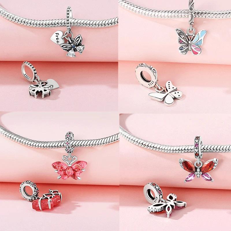 Original Charms Copper Red Butterfly Color Bowknot Beads Pendant Fit Diy Bracelet Necklace Jewelry Making Birthday Fine Gift
