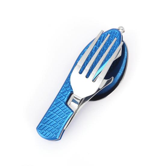 4-In-1 Folding Camping Utensils Stainless Steel Spoon Fork Knife Opener Combo Set Portable Multifunctional Lightweight Outdoor Tableware for Travel