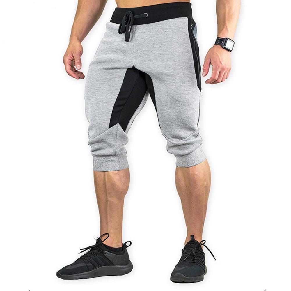 Men's Cotton Casual Shorts 3/4 Jogger Capri Pants Breathable Below Knee Short Pants with Three Pockets
