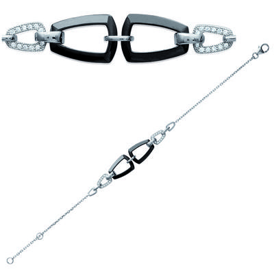 [L4623] - Silver Bracelet 'Sissi' Black White Silver (rhodium-plated) - 50x10 Mm