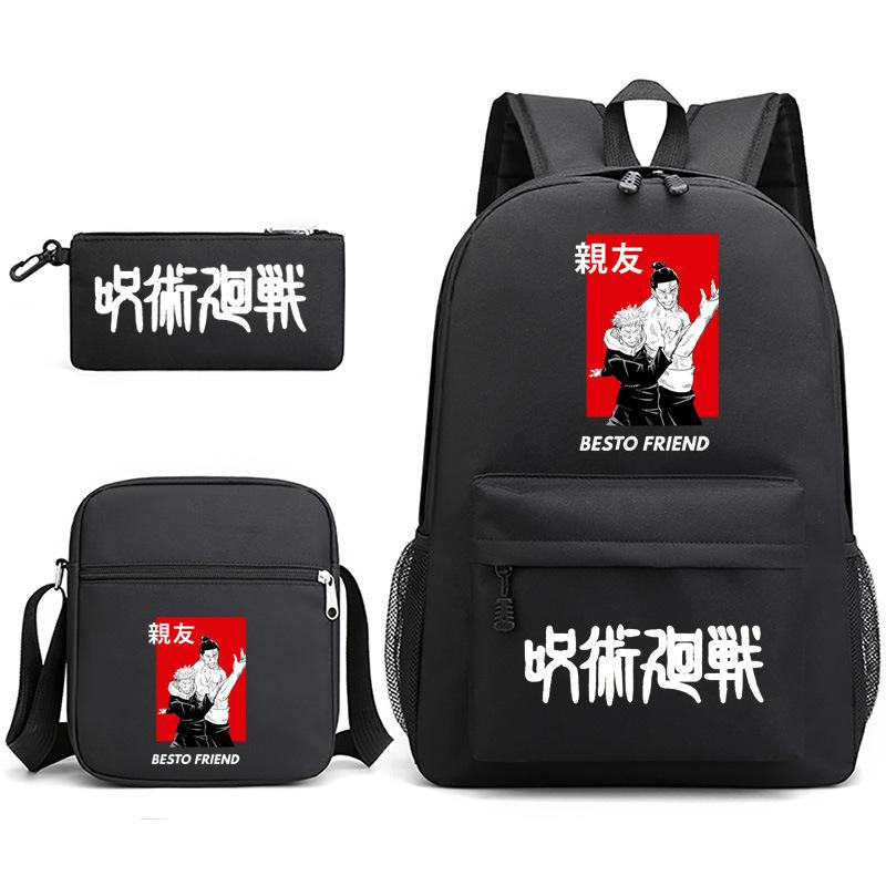 Large Capacity Schoolbag with Shoulder Strap; Student Three-piece Pencil Case Set