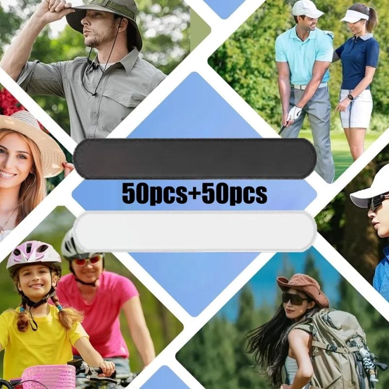100Pcs Hat Liner Sweat Absorbing Pad Hat Liner Absorbent Sweat Pad Sweatband for Sports Running Cycling Hiking Golfing