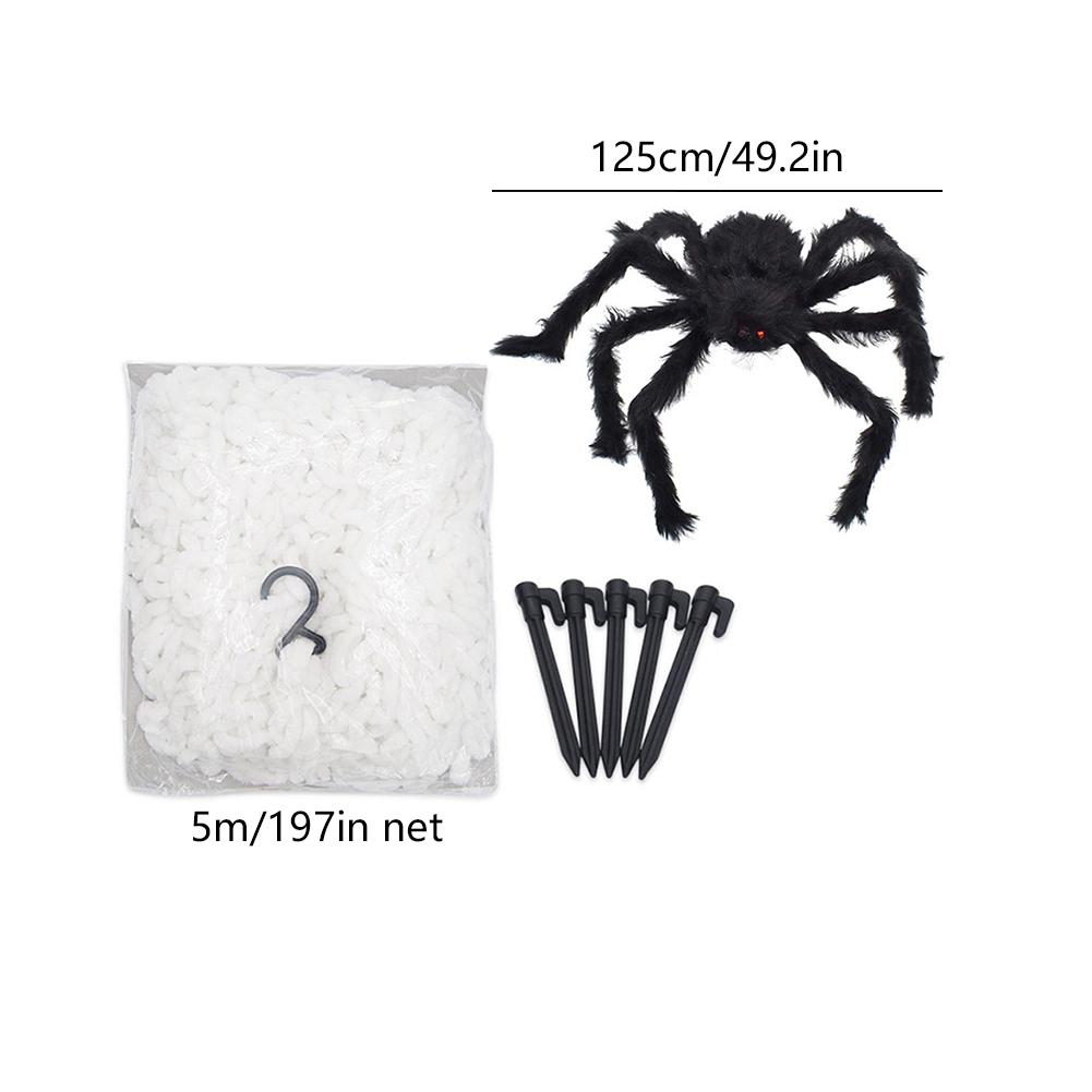 Halloween Decoration Giant Spider Triangular Mega Spider Web Realistic Large Hairy Spider Props Outdoor Party Decor Props Toy