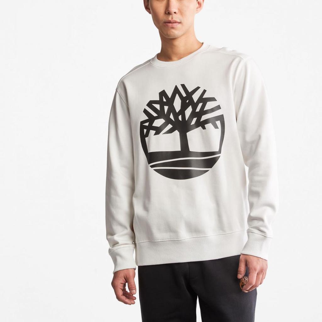 Timberland Solid Print Tree Crew Neck Long Sleeve Sweatshirt Men Sweatshirt White A2BJ8-P54