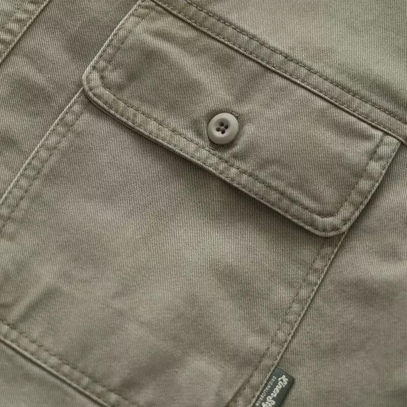 Shawn Yue Men's Japanese Style Workwear Shirt - Long Sleeve, Loose Fit, Washed Casual Jacket for Spring and Autumn