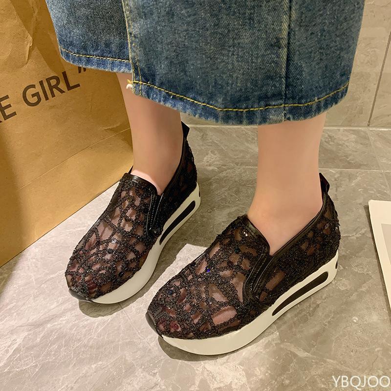 New Summer Mesh Shoes Thick Soled Low Cut Breathable Shoes Outdoor Footwear Casual Lightweight Slope Matching Shoe Mujer
