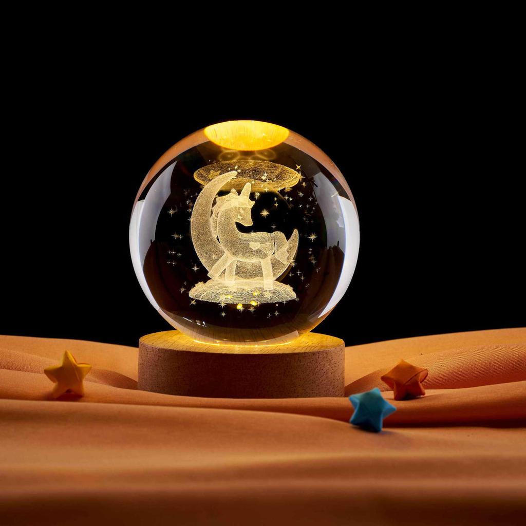 Unicorn Night Light Crystal Ball Ornament - Creative Gift for Festivals & Boyfriend Display Stand