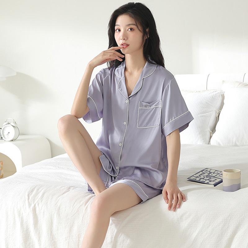 Pajamas Women's Summer Ice Silk Short Sleeve Shorts Summer Thin New Year's New Simulation Silk High-end Loungewear