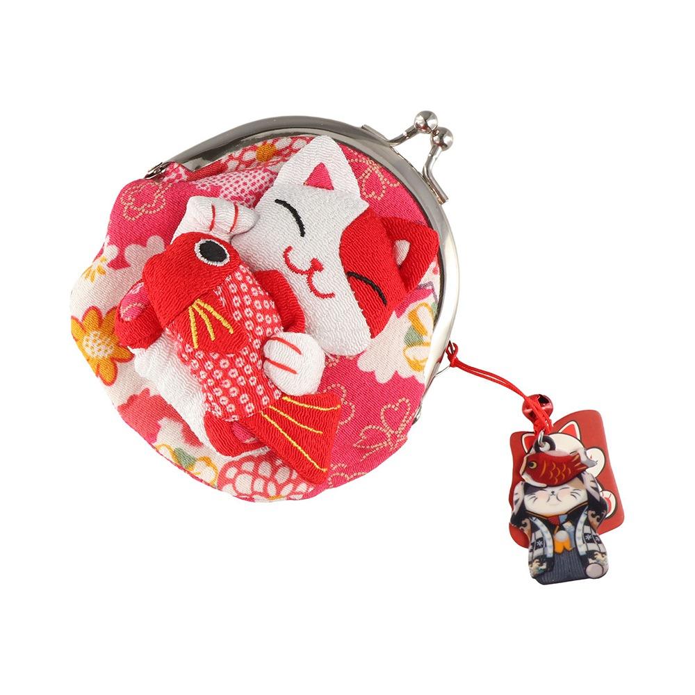 Doll Maneki Neko Coin Purse Flower Printing Card Holder Simple Lucky Cat Clutch Bag Travel