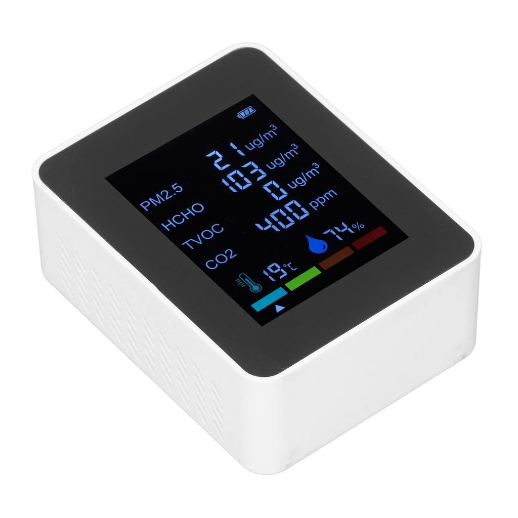 Multifunctional 6 in 1 CO2 Meter   Quality Monitor Temperature PM2.5 TVOC HCHO Detector USB Charging