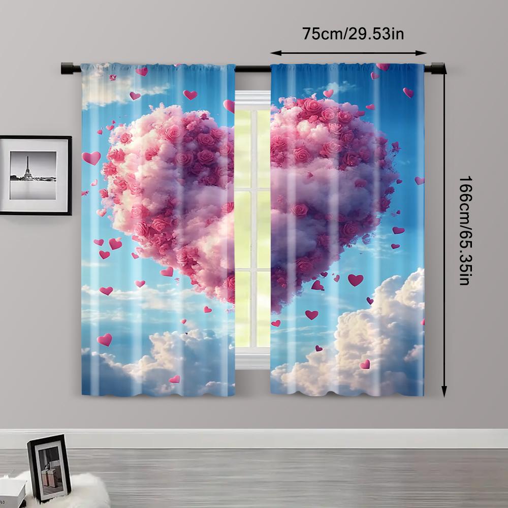 2pc,  Curtain Romantic Heart-shaped Clouds Blackout  Polyester Summer Party Decorations Applies To Holiday Decorations