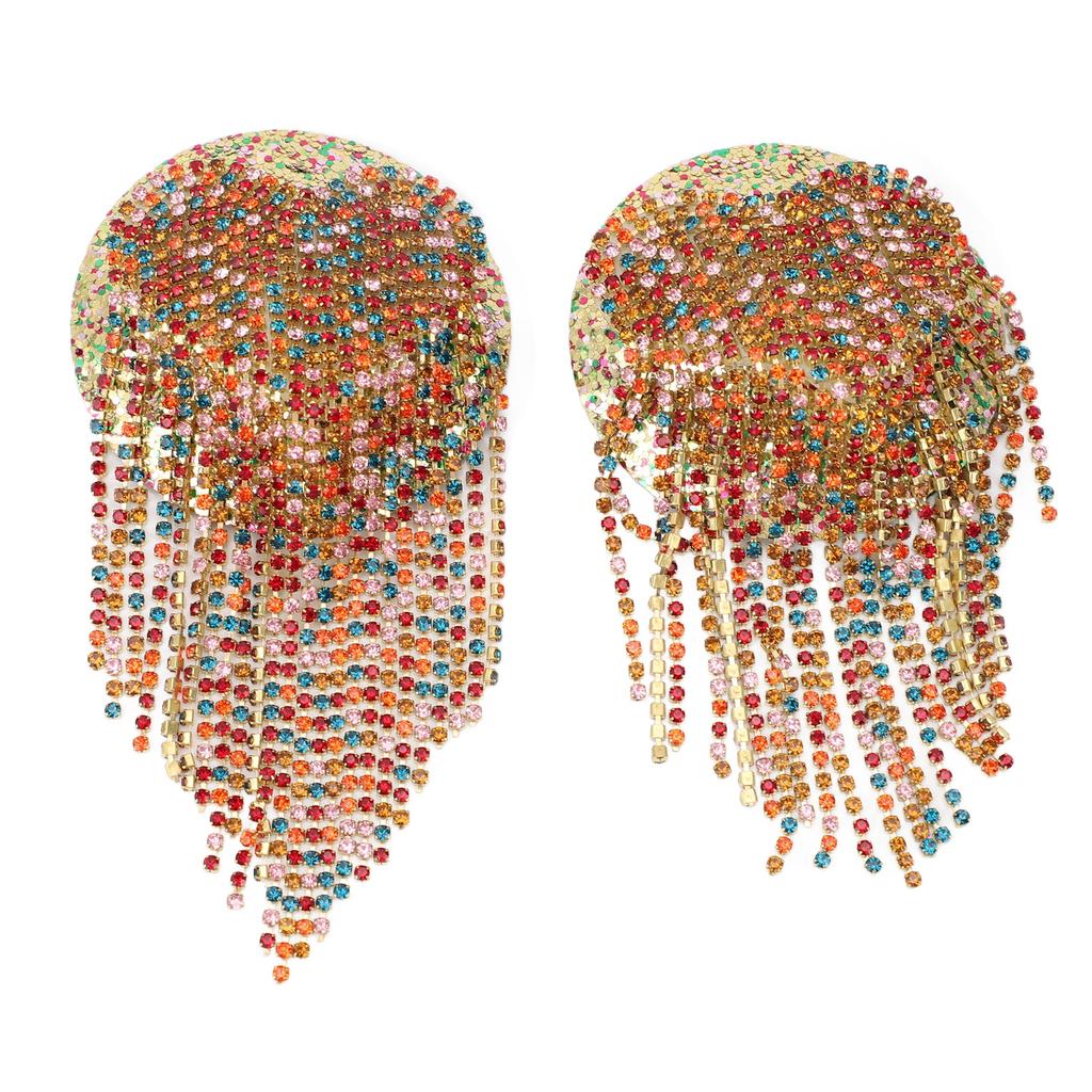 1pair Rhinestone Tassel Nipple Pasties Seamless Reusable Breathable Rhinestone Festival Nipple Stickers for Nightclub Party