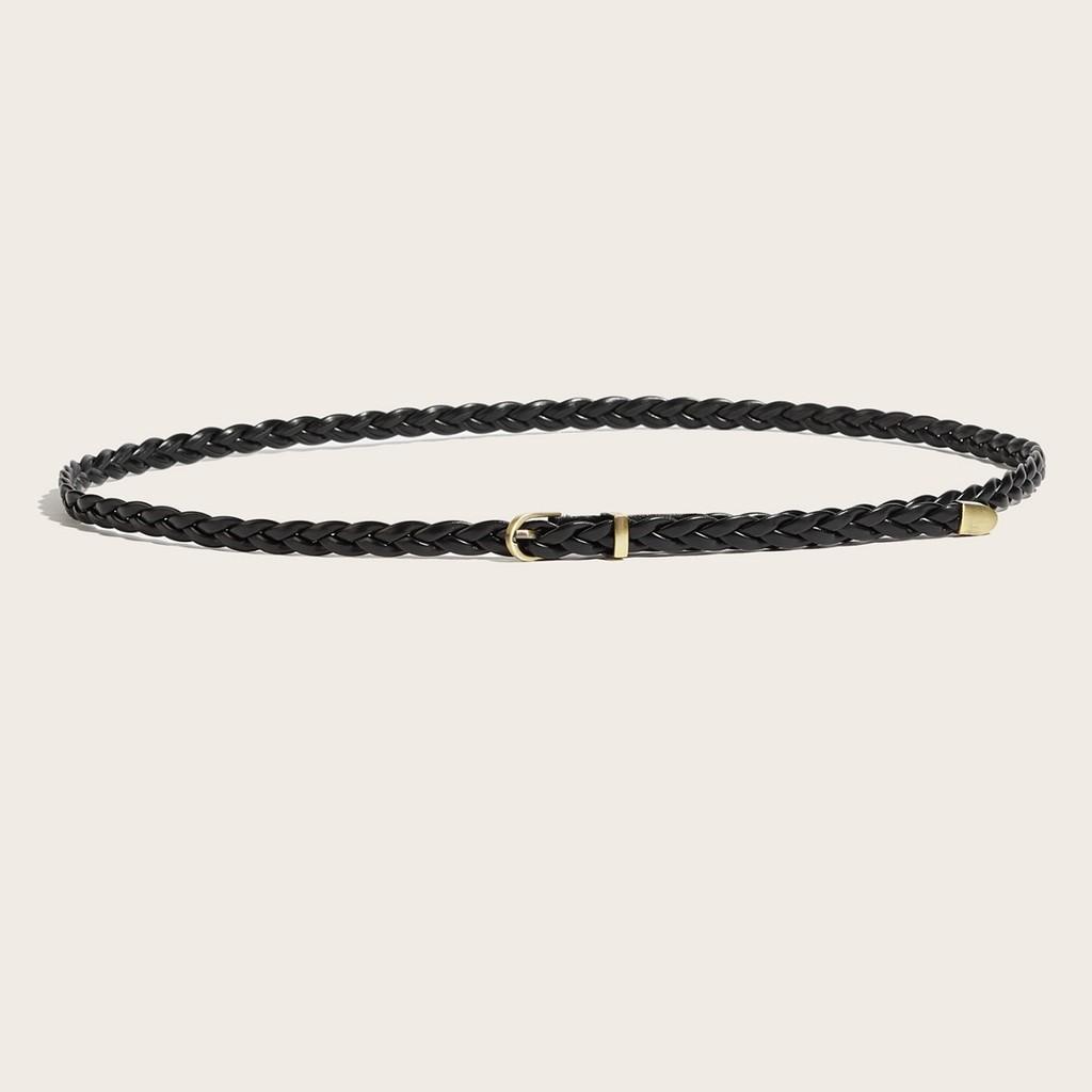 Womens Fashion Woven Belt With Alloy Buckle And Pu Leather For Daily Casual