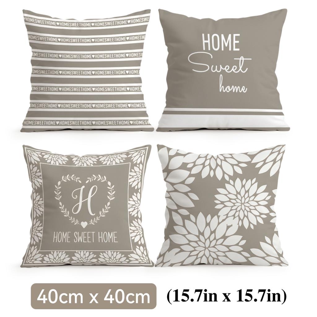 4 Pcs Light Brown Geometric Floral Pattern Single-Sided Printed Pillowcase Cushion Cover For Living Room, Bedroom, Car