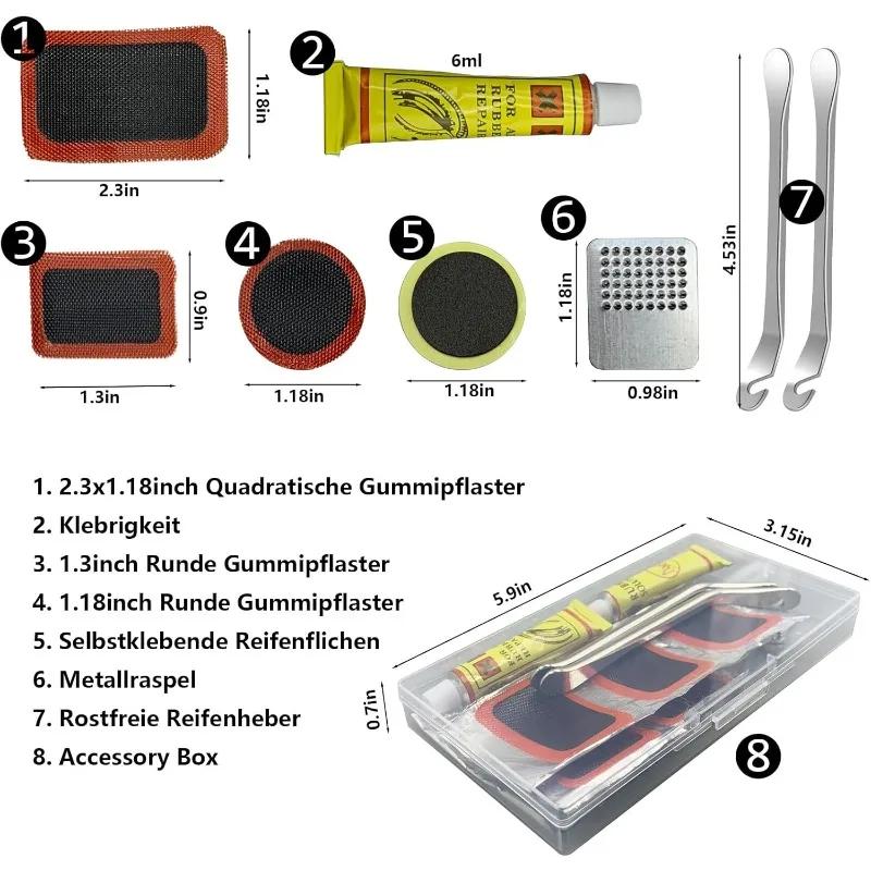 Bike Tire Repair Kit - Essential Tool for Cyclists with Patches, Metal Rasps, Tire Levers & Glue for On-the-Go Repairs