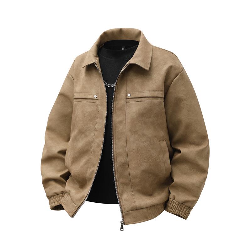 Retro Brown Suede Leather Lapel Jacket for Men and Couples