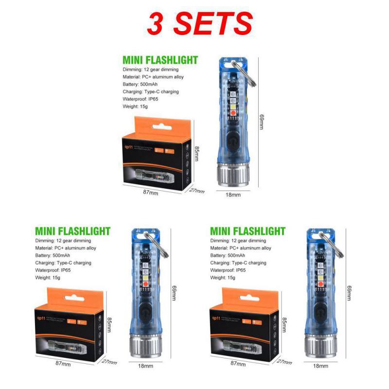 Mini Keychain Flashlight TYPE-C Fast Charging Multi-function IP66 Waterproof Fluorescent Magnetic Warning Camping Flashlight