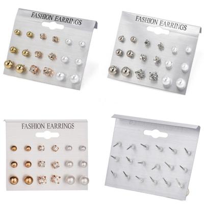 9 Pairs Moda Kadın Rhinestone Sahte İnci Kulak Damızlık Küpe Seti Takı Hediye