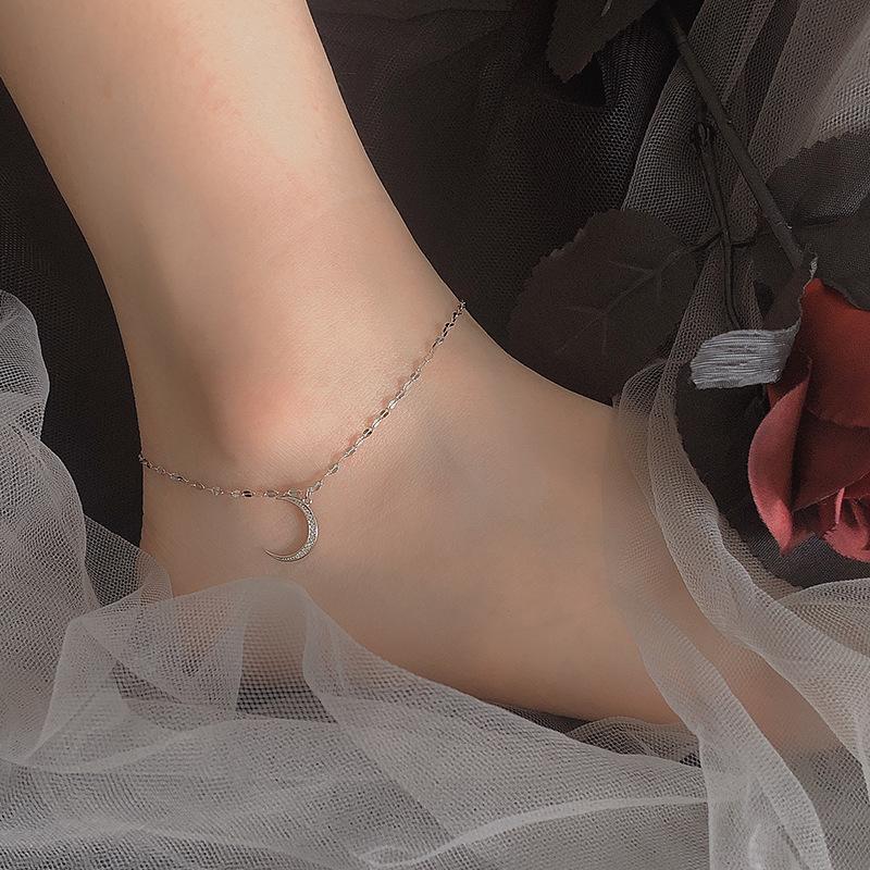 925 Sterling Silver Moon Anklets For Women Adjustable Chain Simple Trendy Anklet Jewelry Gift