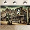 1pc Wild Sheriff's Party Backdrop Banner - Polyester Wall Hanging with Rustic Western Town Scene,DJH