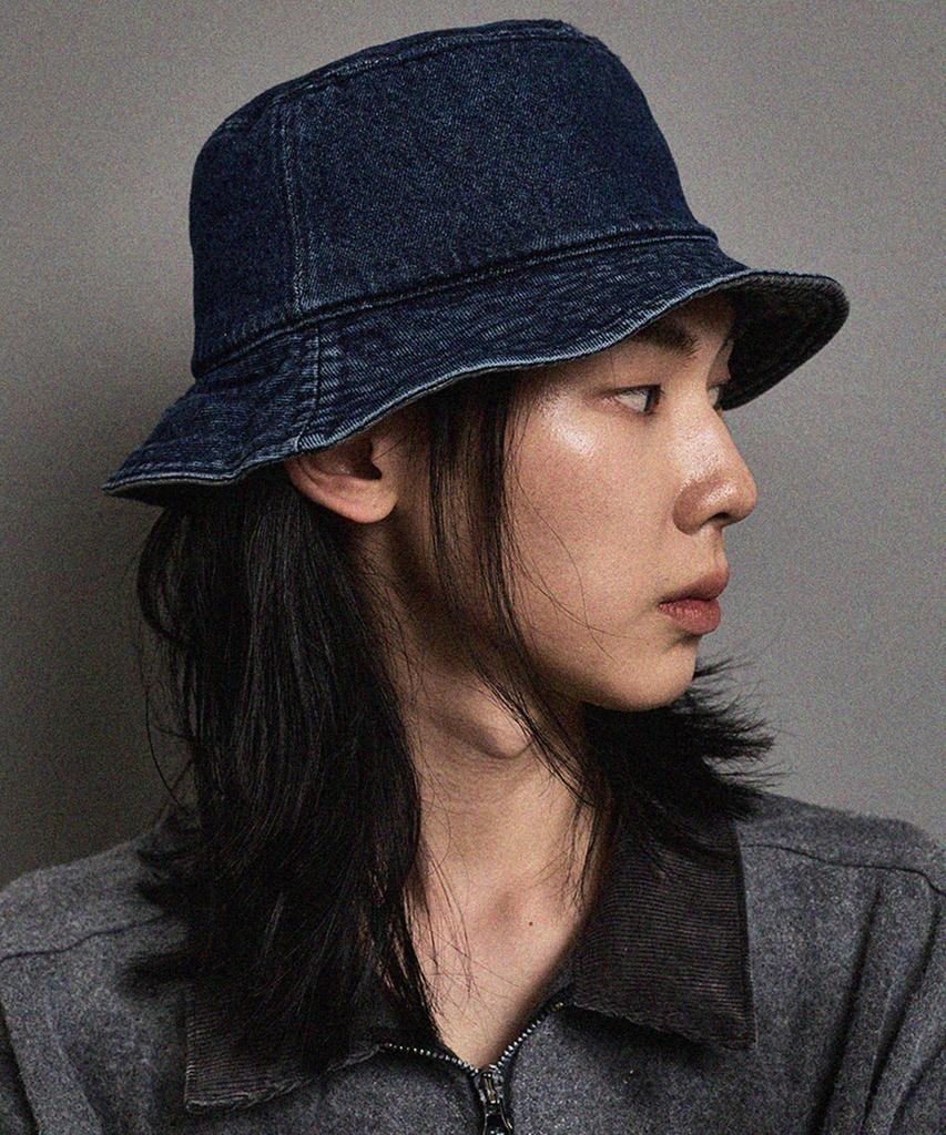 FFEFF STUDIO Vintage Washed Denim Reversible Bucket Hat (Deep Blue/Black)