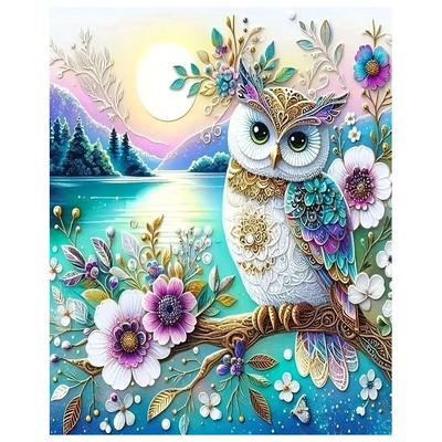 Diamond Painting Cartoon Animal Owl Full Square/Round Mosaic Rainbow Flower 5D DIY Paintings For Interior