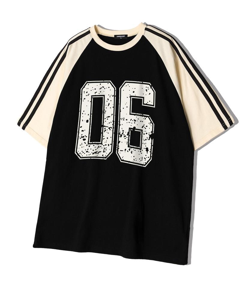 UNDEROFF Oversized Raglan Track Line Short Sleeve T-Shirt Vintage Numbering Burgundy