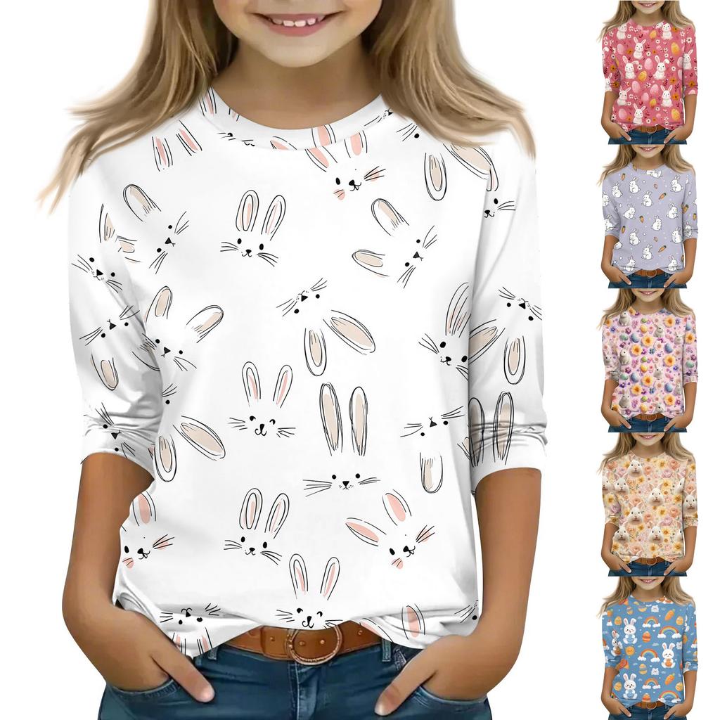 Kinder 3/4 Ärmel Tops Casual Print T Shirt Rundhals Pullover Bluse
