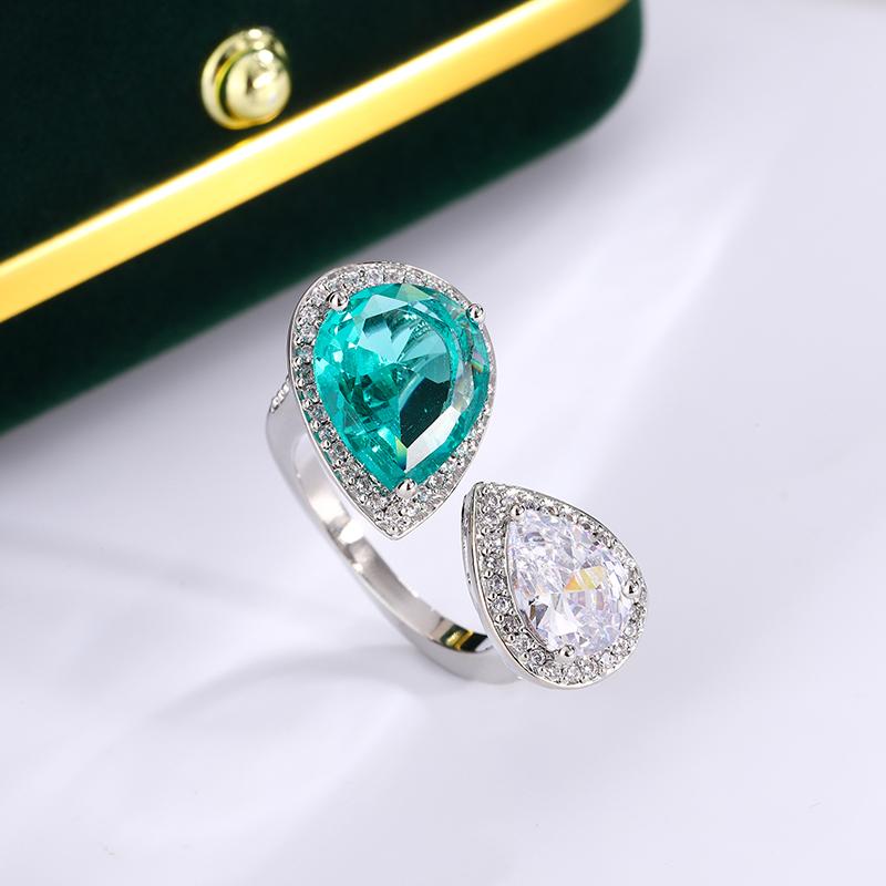 High Quality Sparkling Women's Zircon Ring Exquisite Green Water Drop Zircon Jewelry Fashion Engagement Ring