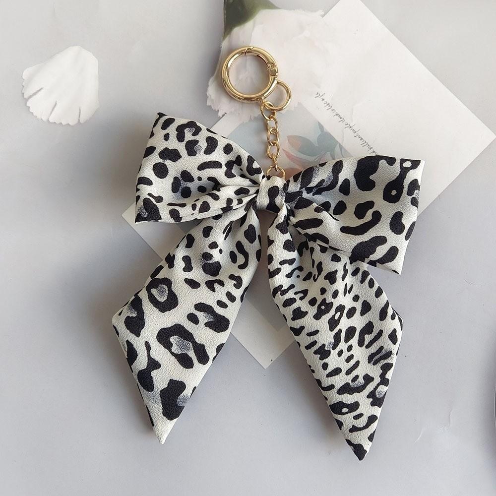 Fabric Leopard Print Keychain Polyester Keyring Accessory Cute Style Bow Bag Charm  Car Keys