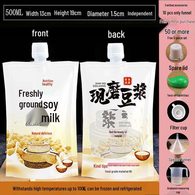 Disposable Transparent Spout Bag for Soy Milk, Chinese Medicine, Soup, or Beverages - Self-Standing and Convenient for Takeaway