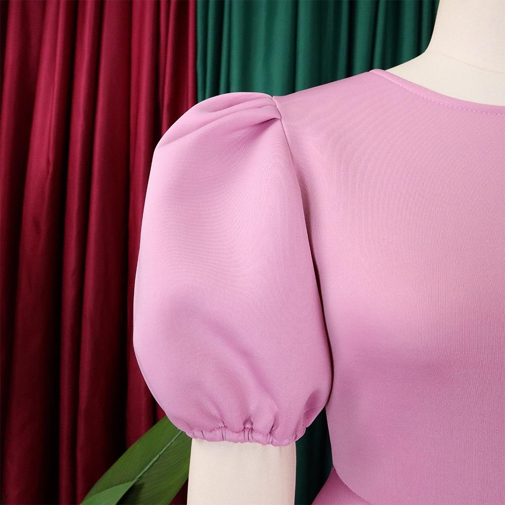 Summer O Neck Short Sleeve High Waisted Pleated Dress Elegant Dresses for Woman Mid Calf Luxury Female Birthday Party Dinner Vestidos