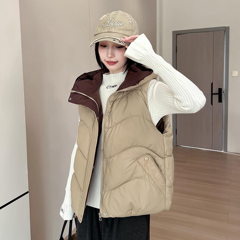 Cotton vest women's short hooded winter new loose small vest fashion wide shoulder jacket