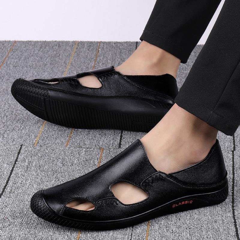 Men's Shoes 2025 Summer New Men's Comfortable Soft-soled Lazy Casual Shoes Breathable Deodorant Hollow Leather Shoes